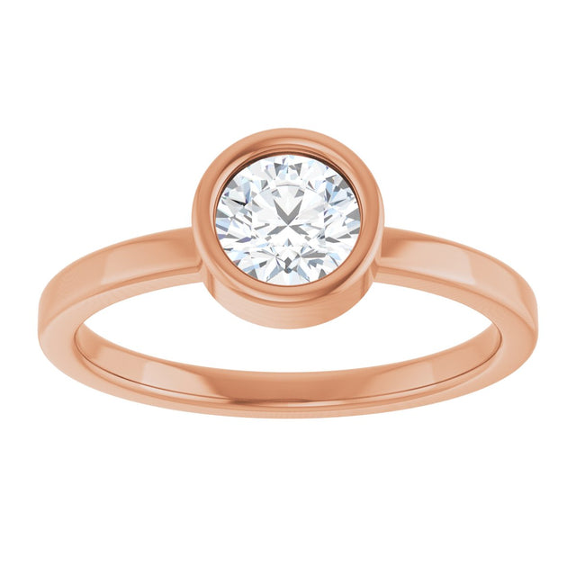 14K Gold Round Natural White Sapphire Bezel-Set Solitaire Ring - Rose Gold - view 8