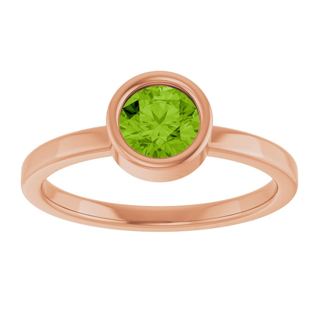 14K Gold Round Natural Peridot Bezel-Set Solitaire Ring - Rose Gold - view 8