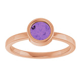 14K Gold Round Natural Amethyst Bezel-Set Solitaire Ring - Rose Gold - view 8