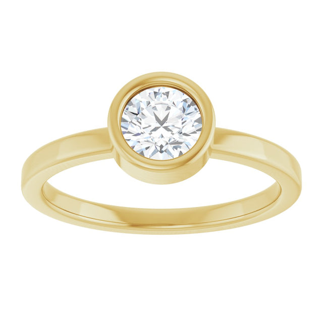 14K Gold Round Natural White Sapphire Bezel-Set Solitaire Ring - Yellow Gold - view 8
