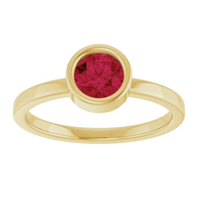 14K Gold Round Natural Ruby Bezel-Set Solitaire Ring - Yellow Gold - view 8