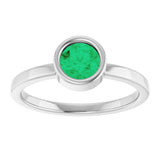 14K Gold Round Natural Emerald Bezel-Set Solitaire Ring - White Gold - view 8