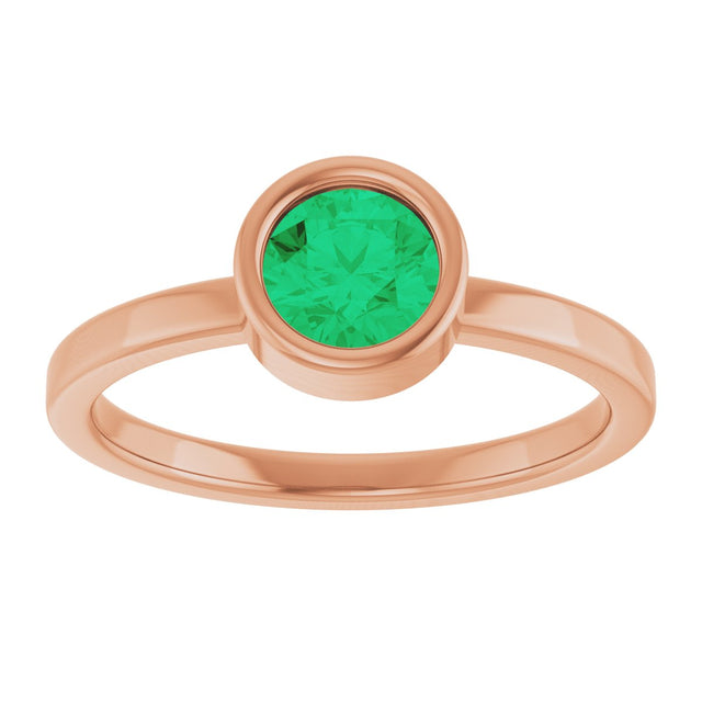 14K Gold Round Lab-Grown Emerald Bezel-Set Solitaire Ring - Rose Gold - view 8