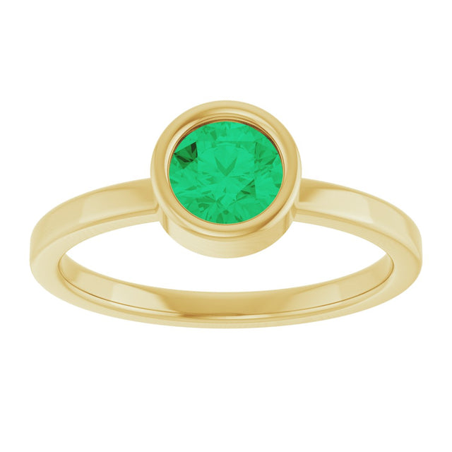 14K Gold Round Natural Emerald Bezel-Set Solitaire Ring - Yellow Gold - view 8