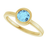 14K Gold Round Natural Aquamarine Bezel-Set Solitaire Ring - Yellow Gold - view 10