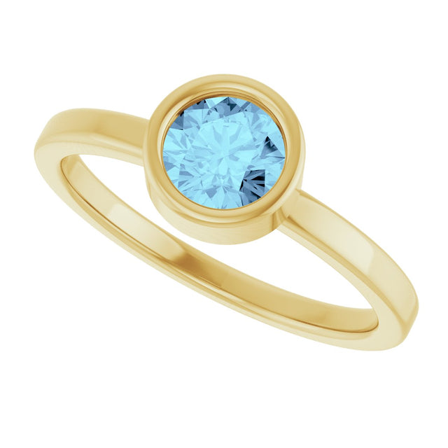 14K Gold Round Natural Aquamarine Bezel-Set Solitaire Ring - Yellow Gold - view 10