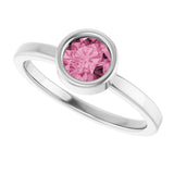 Platinum Round Natural Pink Tourmaline Bezel-Set Solitaire Ring - view 10