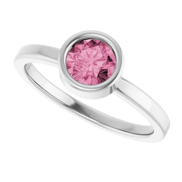 Platinum Round Natural Pink Tourmaline Bezel-Set Solitaire Ring - view 10