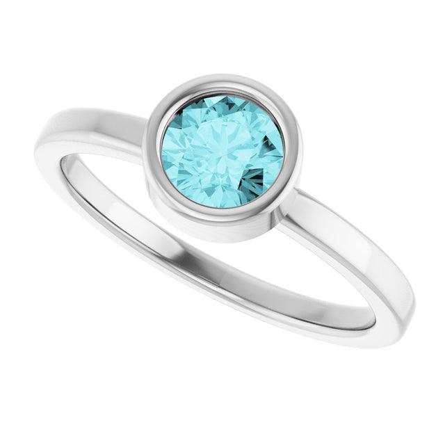 14K Gold Round Natural Blue Zircon Bezel-Set Solitaire Ring - White Gold - view 10
