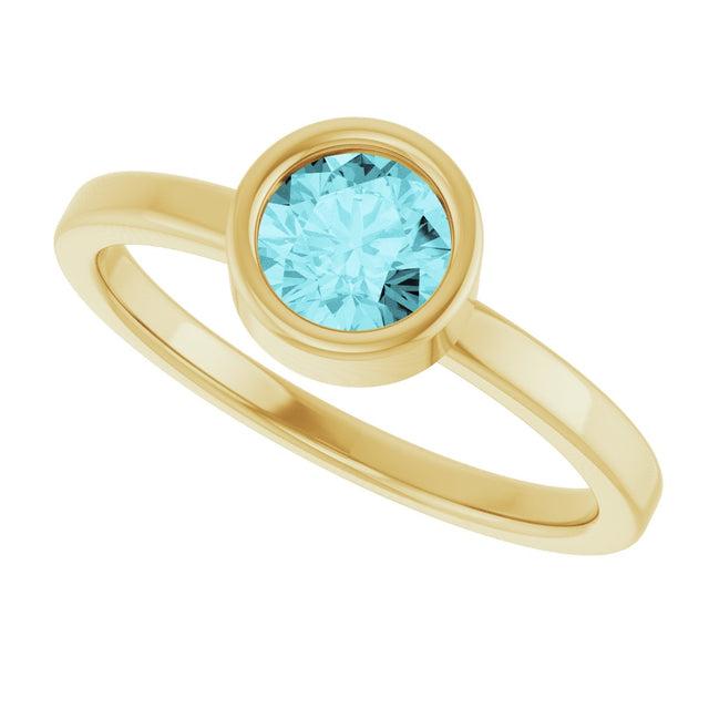 14K Gold Round Natural Blue Zircon Bezel-Set Solitaire Ring - Yellow Gold - view 10