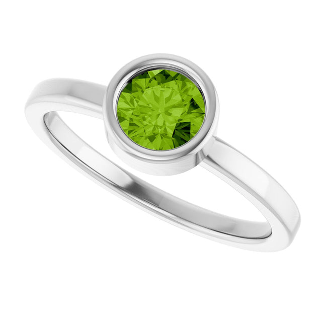 Platinum Round Natural Peridot Bezel-Set Solitaire Ring - view 10