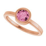 14K Gold Round Natural Pink Tourmaline Bezel-Set Solitaire Ring - Rose Gold - view 10