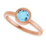 14K Gold Round Natural Aquamarine Bezel-Set Solitaire Ring - Rose Gold - view 10