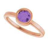 14K Gold Round Natural Amethyst Bezel-Set Solitaire Ring - Rose Gold - view 10