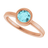 14K Gold Round Natural Blue Zircon Bezel-Set Solitaire Ring - Rose Gold - view 10
