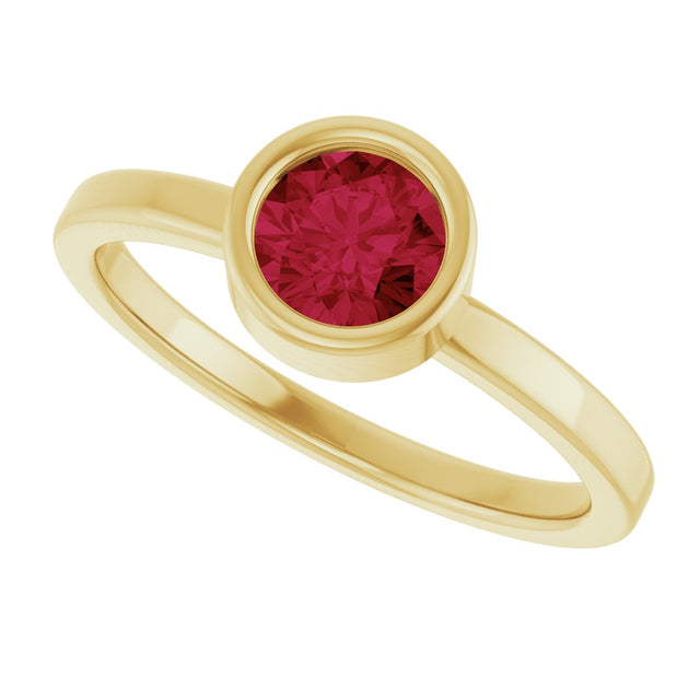14K Gold Round Natural Ruby Bezel-Set Solitaire Ring - Yellow Gold - view 10