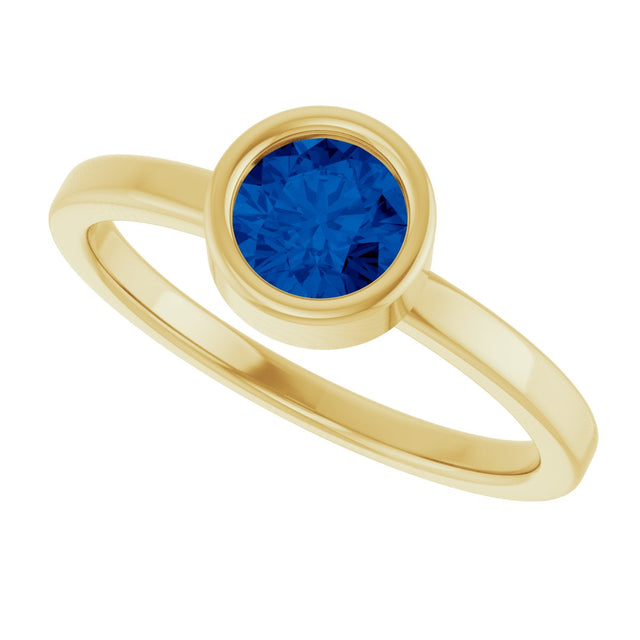 14K Gold Round Natural Blue Sapphire Bezel-Set Solitaire Ring - Yellow Gold - view 10