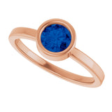 14K Gold Round Lab-Grown Blue Sapphire Bezel-Set Solitaire Ring - Rose Gold - view 10