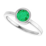 14K Gold Round Natural Emerald Bezel-Set Solitaire Ring - White Gold - view 10