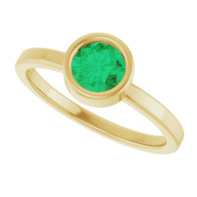 14K Gold Round Natural Emerald Bezel-Set Solitaire Ring - Yellow Gold - view 10