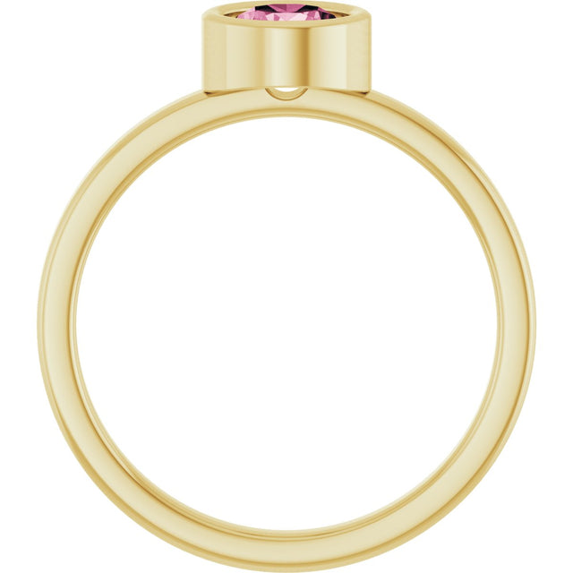 14K Gold Round Natural Pink Tourmaline Bezel-Set Solitaire Ring - Yellow Gold - view 7