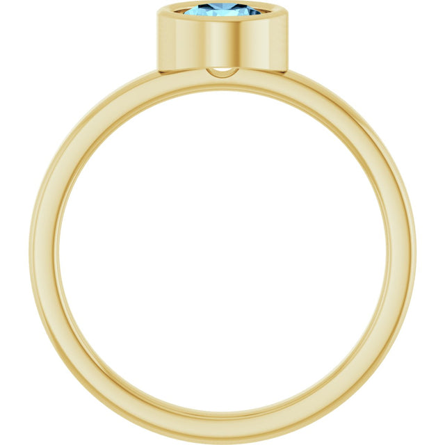 14K Gold Round Natural Aquamarine Bezel-Set Solitaire Ring - Yellow Gold - view 7