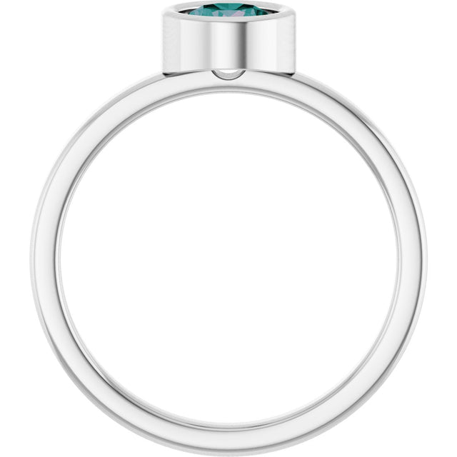 14K Gold Round Lab-Grown Alexandrite Bezel-Set Solitaire Ring - White Gold - view 7