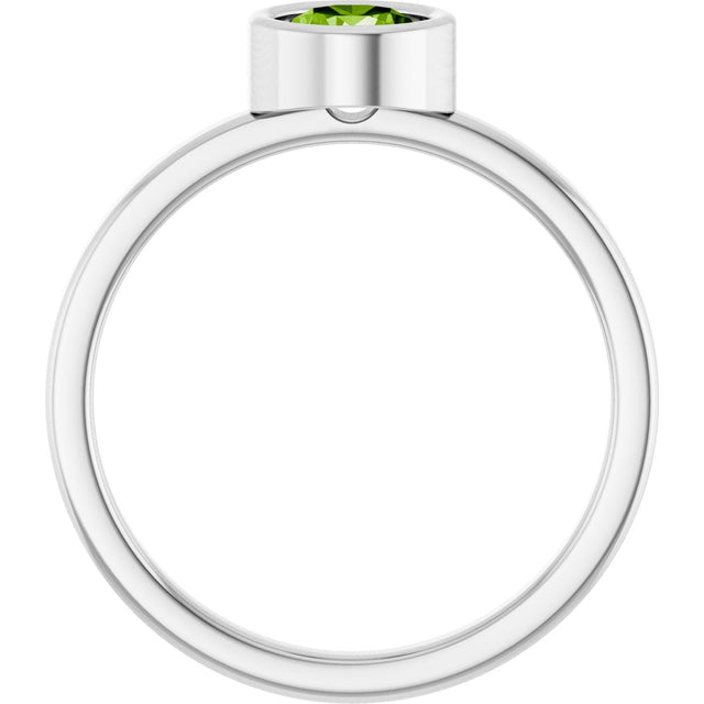 14K Gold Round Natural Peridot Bezel-Set Solitaire Ring - White Gold - view 7