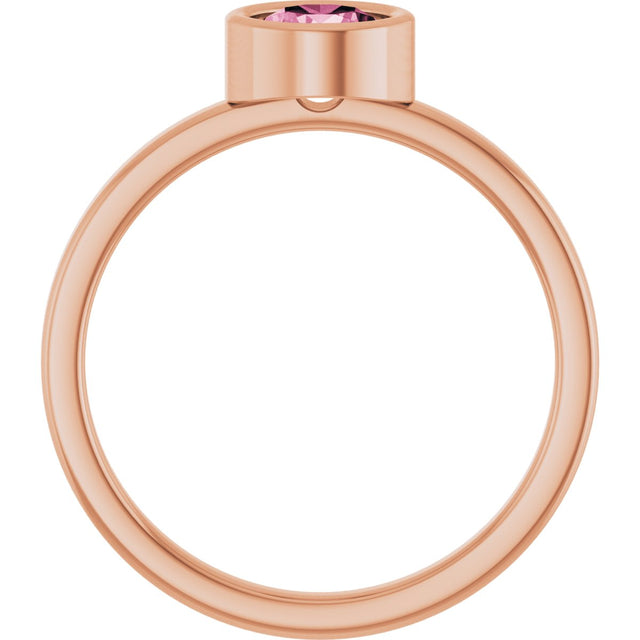 14K Gold Round Natural Pink Tourmaline Bezel-Set Solitaire Ring - Rose Gold - view 7