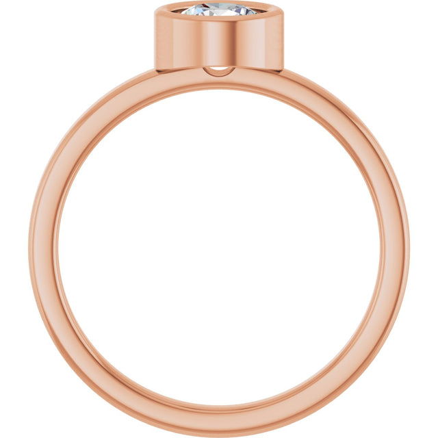 14K Gold Round Natural White Sapphire Bezel-Set Solitaire Ring - Rose Gold - view 7