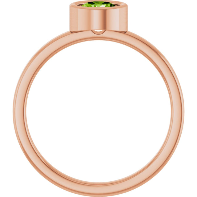 14K Gold Round Natural Peridot Bezel-Set Solitaire Ring - Rose Gold - view 7