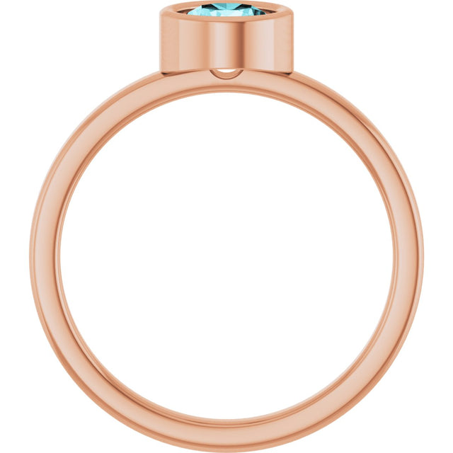 14K Gold Round Natural Blue Zircon Bezel-Set Solitaire Ring - Rose Gold - view 7