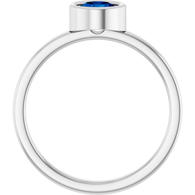 14K Gold Round Natural Blue Sapphire Bezel-Set Solitaire Ring - White Gold - view 7