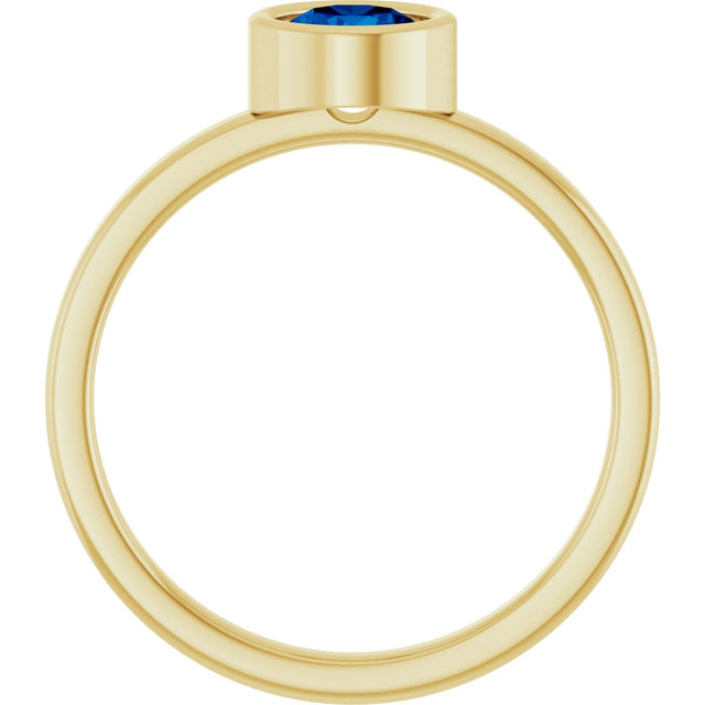 14K Gold Round Natural Blue Sapphire Bezel-Set Solitaire Ring - Yellow Gold - view 7