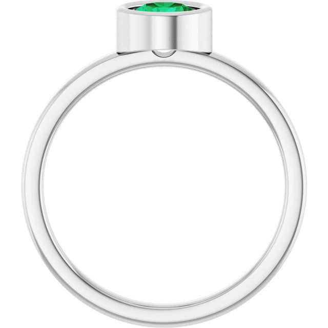 Platinum Round Lab-Grown Emerald Bezel-Set Solitaire Ring - view 7