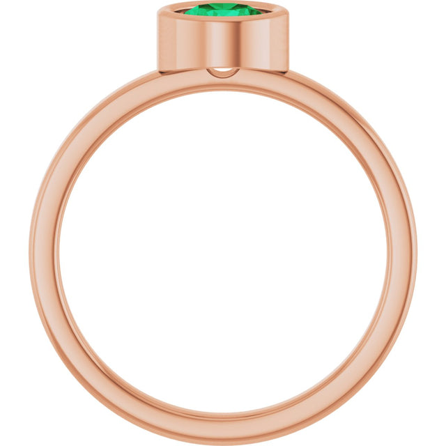 14K Gold Round Lab-Grown Emerald Bezel-Set Solitaire Ring - Rose Gold - view 7