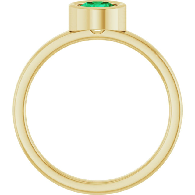 14K Gold Round Natural Emerald Bezel-Set Solitaire Ring - Yellow Gold - view 7