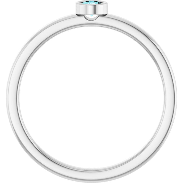 14K Gold Round Natural Blue Zircon Bezel-Set Solitaire Ring - White Gold - view 7