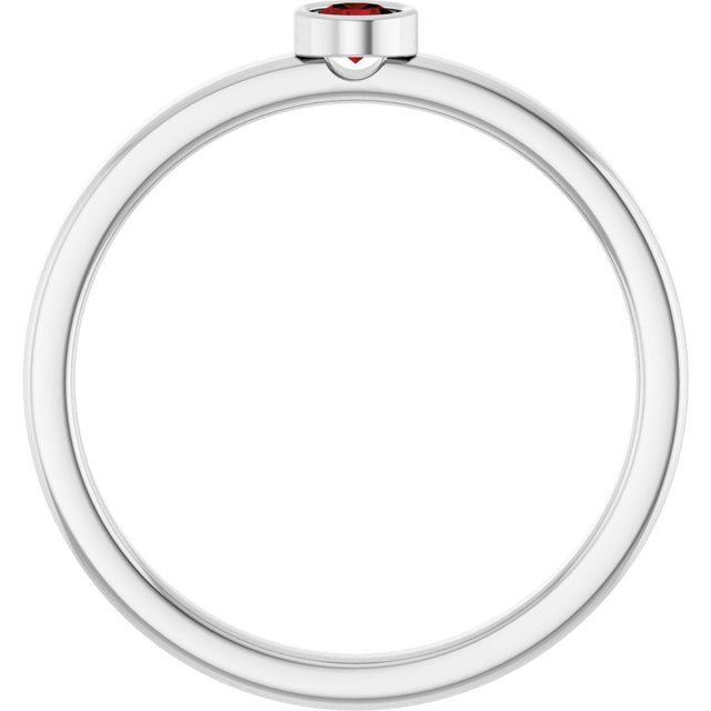 Platinum Round Natural Mozambique Garnet Bezel-Set Solitaire Ring - view 7