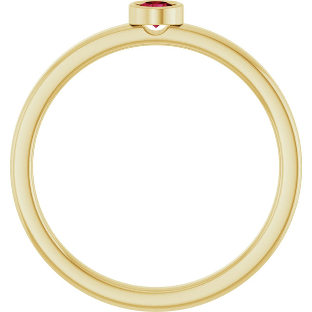14K Gold Round Lab-Grown Ruby Bezel-Set Solitaire Ring - Yellow Gold - view 7