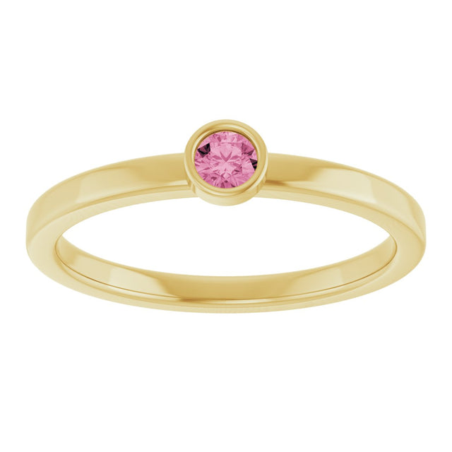 14K Gold Round Natural Pink Tourmaline Bezel-Set Solitaire Ring - Yellow Gold - view 8