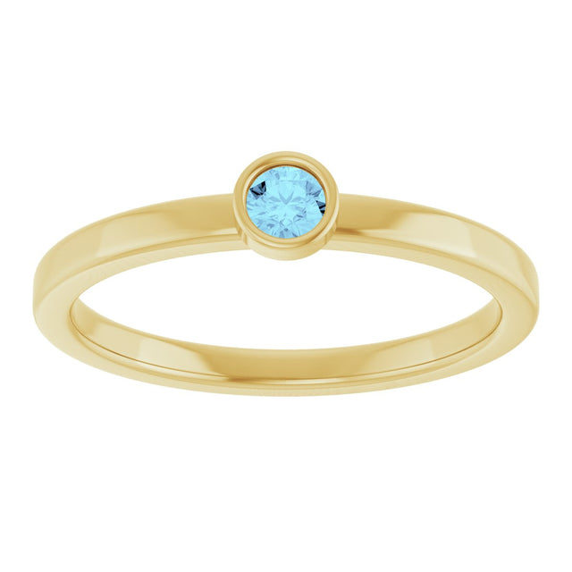 14K Gold Round Natural Aquamarine Bezel-Set Solitaire Ring - Yellow Gold - view 8