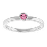Platinum Round Natural Pink Tourmaline Bezel-Set Solitaire Ring - view 8