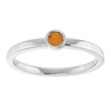 Platinum Round Natural Citrine Bezel-Set Solitaire Ring - view 8