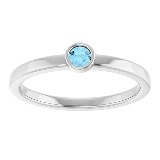 Platinum Round Natural Aquamarine Bezel-Set Solitaire Ring - view 8