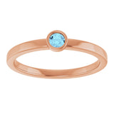 14K Gold Round Natural Aquamarine Bezel-Set Solitaire Ring - Rose Gold - view 8