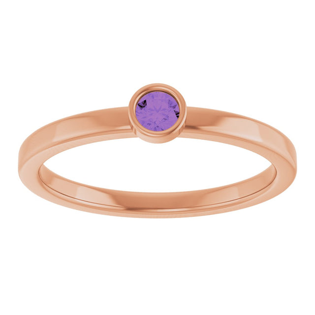 14K Gold Round Natural Amethyst Bezel-Set Solitaire Ring - Rose Gold - view 8