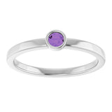 Platinum Round Natural Amethyst Bezel-Set Solitaire Ring - view 8
