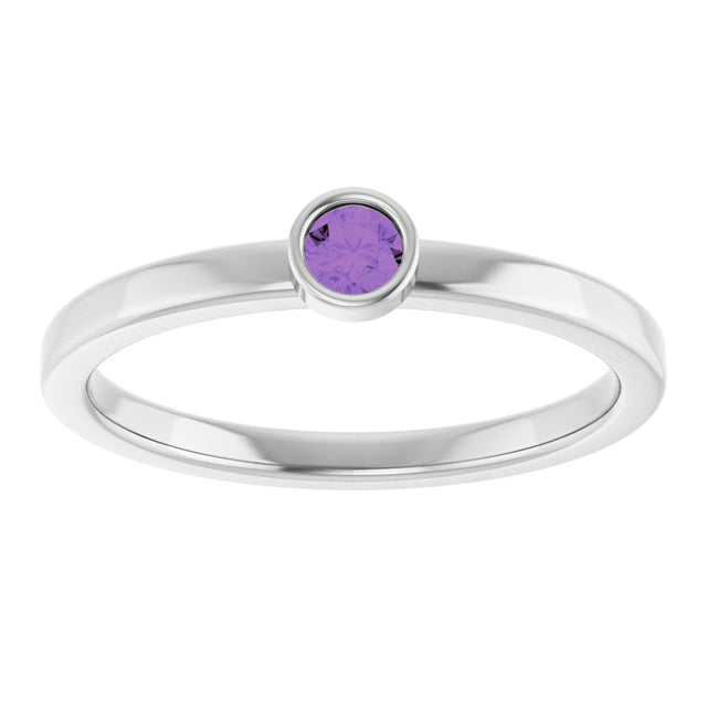 Platinum Round Natural Amethyst Bezel-Set Solitaire Ring - view 8