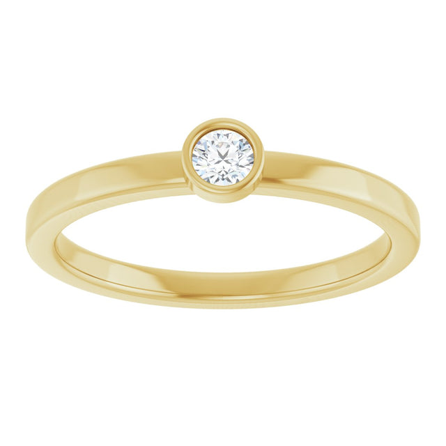 14K Gold Round Natural White Sapphire Bezel-Set Solitaire Ring - Yellow Gold - view 8